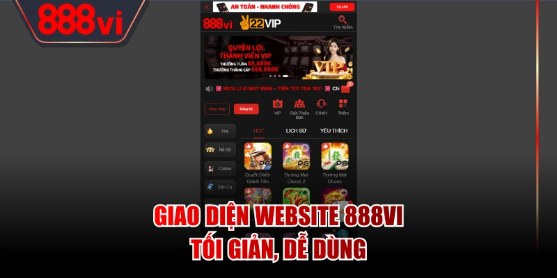 Giao diện website 888VI tối dáng, dễ dùng